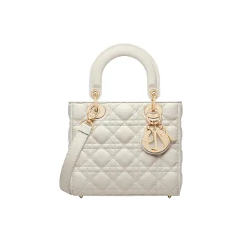 DIOR Lady Dior Grained Wicker Pattern Calfskin Daisie Crossbody One Shoulder Handbag Small Size Women's White