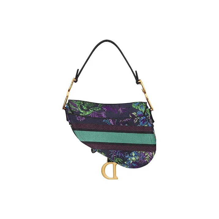 DIOR Saddle Embroidery Saddle Bags One Shoulder Handbags Women's Blue & Multicolor-2