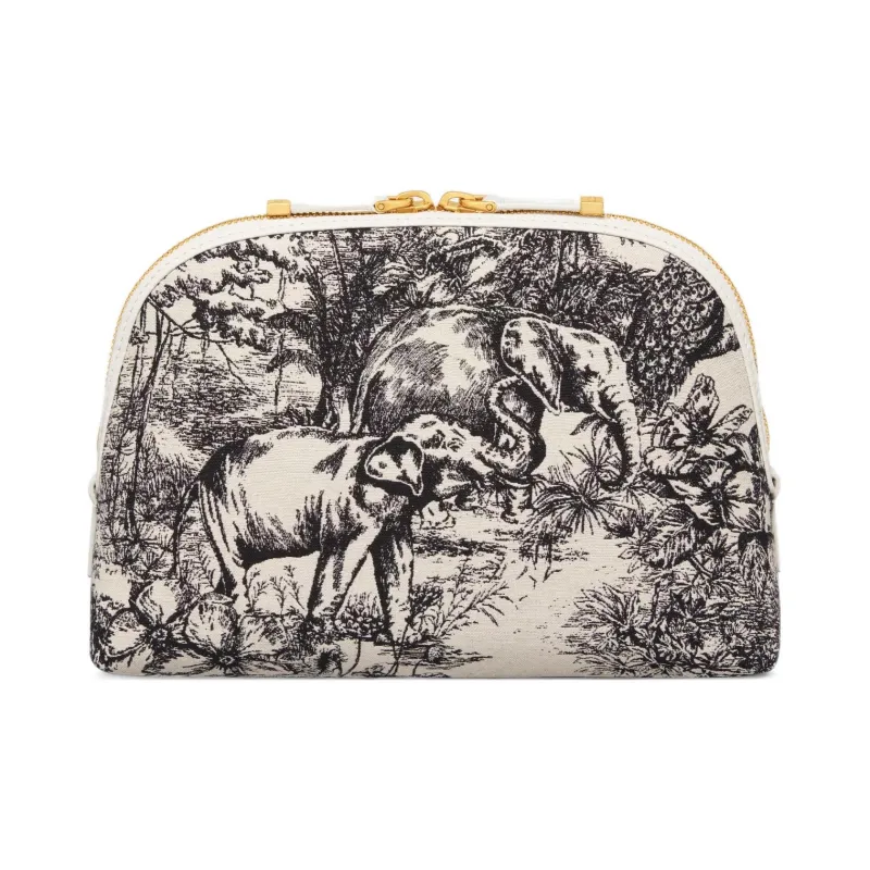 DIOR 30 Montaigne Canvas Handheld Makeup Bag Women's White & Black-2