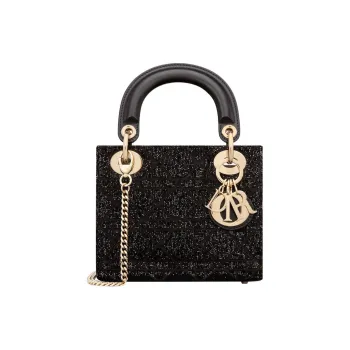 DIOR Lady Dior Cotton Beaded Embroidery Shoulder Bag, Crossbody Bag, Handbag Mini Women's Black