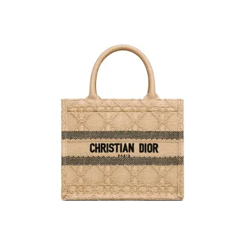 DIOR BookTote Raffia Tote Bag Shopping Bag Handbag Small Size Women's Natural