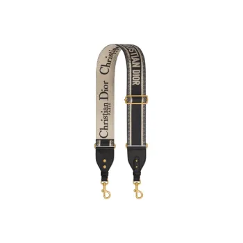 DIOR Embroidery Bag Strap Women's Beige & Black