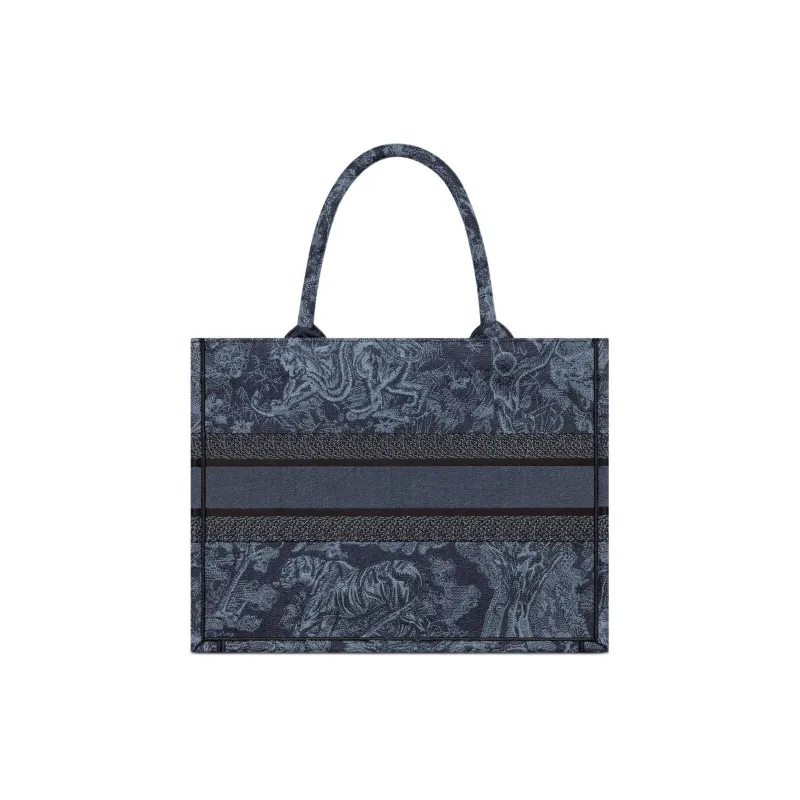 DIOR Embroidery Tote Bag Shopping Bag Handbag Medium Size Women's Denim Blue-2