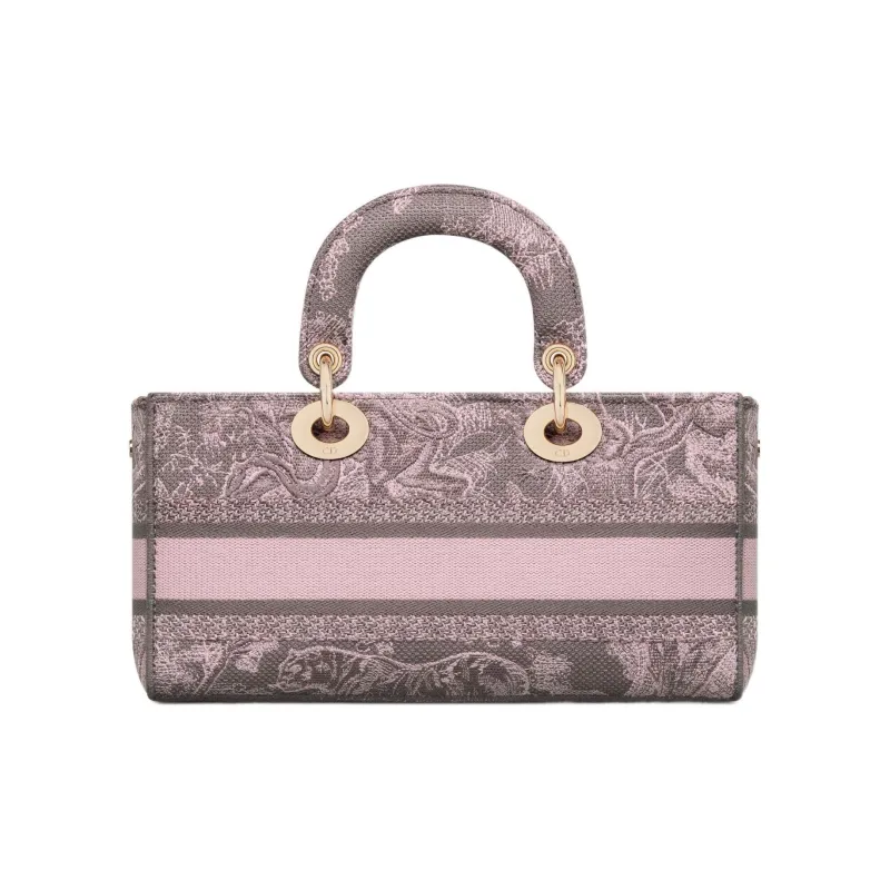 DIOR Lady D-JOY Reverse Yu Print Embroidery Shoulder Bag Crossbody Bag Handbag Medium Size Women's Gray & Pink-2