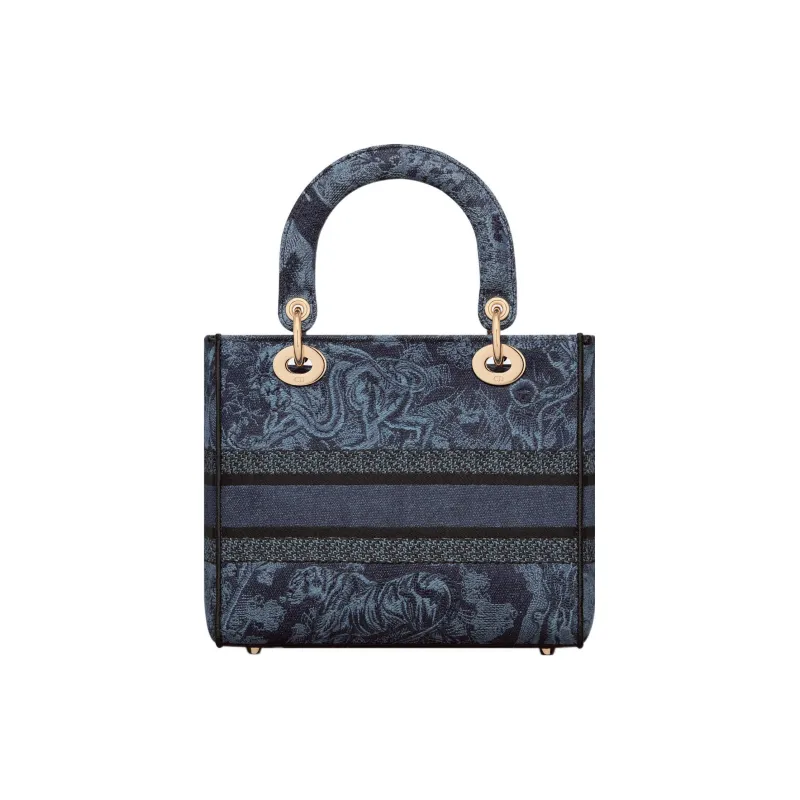DIOR Lady D-Lite Embroidery Dior Bag Shoulder Bag Crossbody Bag Handbag Medium Size Women's Denim Blue-3