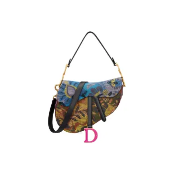 DIOR Cross-Stitch Embroidery Saddle Bag Shoulder Bag Crossbody Bag Handbag Women's Multicolor