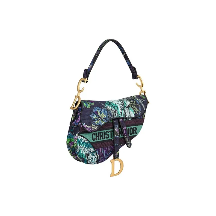 DIOR Saddle Embroidery Saddle Bags One Shoulder Handbags Women's Blue & Multicolor-1