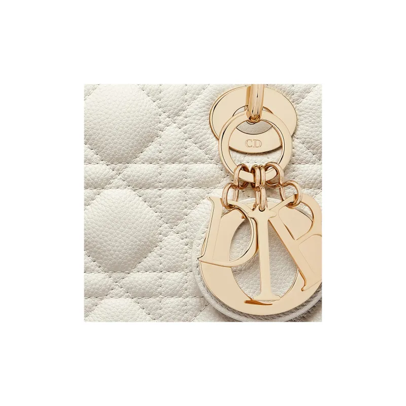 DIOR Lady Dior Grained Wicker Pattern Calfskin Daisie Crossbody One Shoulder Handbag Small Size Women's White-5