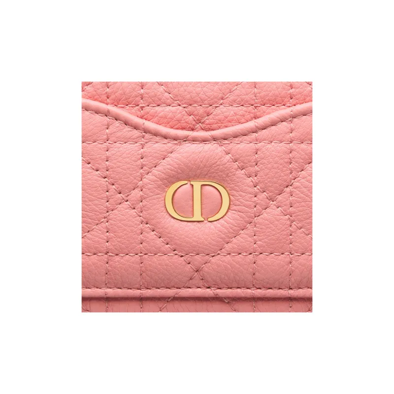 DIOR Calfskin Card Clip Card Holder Wallets Women's Light Pink-4