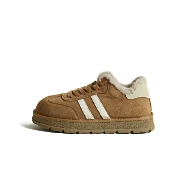 CENTRAL&KITTY Warm Height Increasing Lightweight Low Top Skateboard Shoes Snow Boots Women's Camel