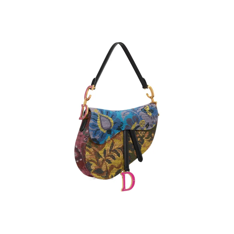DIOR Cross-Stitch Embroidery Saddle Bag Shoulder Bag Crossbody Bag Handbag Women's Multicolor-1