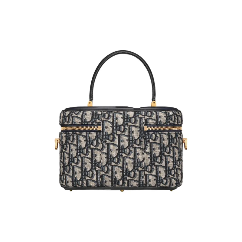 DIOR Oblique Jacquard One Shoulder Crossbody Portable Makeup Bag Medium Size Women's Blue-2