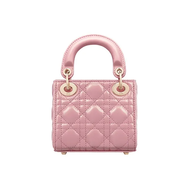 DIOR Lady Dior Wicker Pattern Shiny Cow Leather Shoulder Bag Crossbody Bag Handbag Extra Mini Women's Peach Pink-2