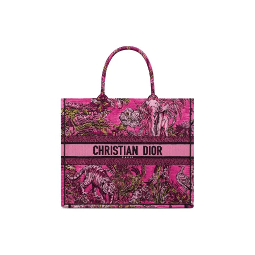 DIOR BookTote Embroidery Tote Bag, Shopping Bag, Handbag Large Size Women's Fuchsia & Multicolor