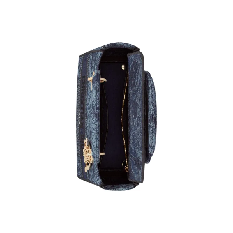 DIOR Lady D-Lite Embroidery Dior Bag Shoulder Bag Crossbody Bag Handbag Medium Size Women's Denim Blue-4