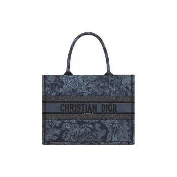 DIOR Embroidery Tote Bag Shopping Bag Handbag Medium Size Women's Denim Blue