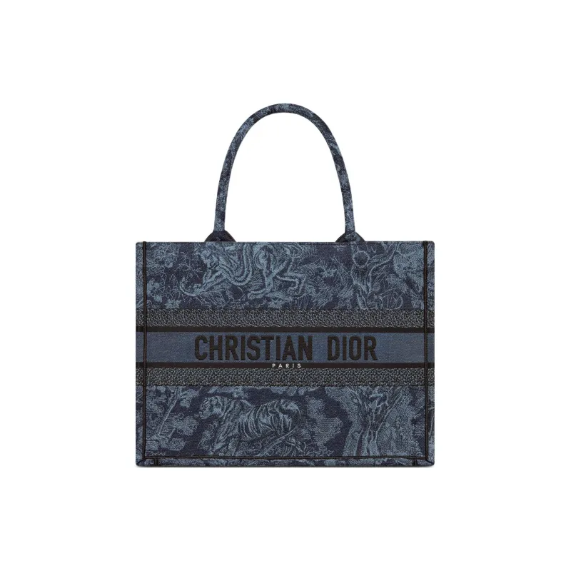 DIOR Embroidery Tote Bag Shopping Bag Handbag Medium Size Women's Denim Blue-0