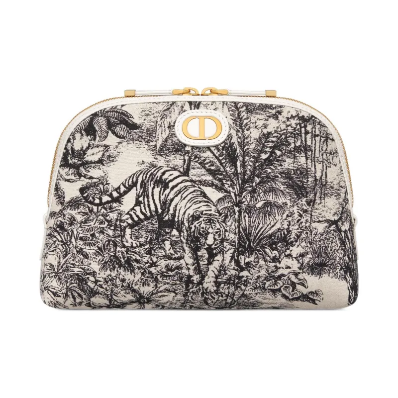 DIOR 30 Montaigne Canvas Handheld Makeup Bag Women's White & Black-0