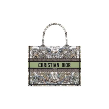 DIOR BookTote Embroidery Tote Bag Shopping Bag Handbag Medium Size Women's White & Multicolor