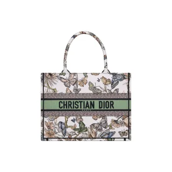 DIOR Embroidery Tote Bag, Shopping Bag, Handbag Medium Size Women's White & Multicolor