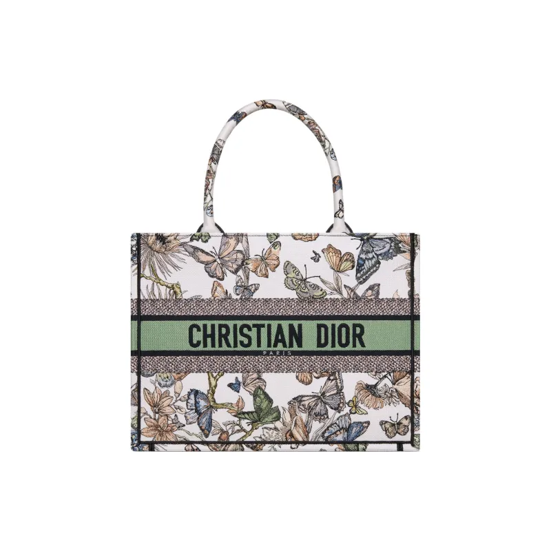 DIOR Embroidery Tote Bag, Shopping Bag, Handbag Medium Size Women's White & Multicolor-0