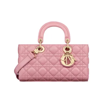 DIOR Lady D JOY Wicker Pattern Sheepskin Shoulder Bag, Crossbody Bag, Handbag Medium Size Women's Peach Pink