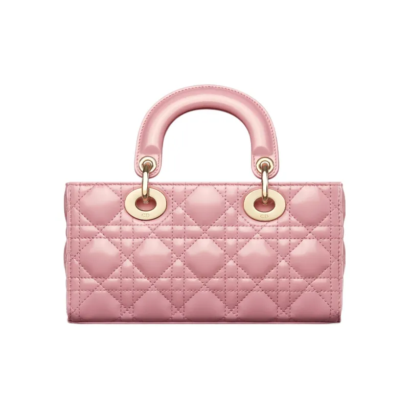 DIOR Lady D-JOY Shiny Cow Leather Shoulder Bag Crossbody Bag Handbag Small Size Women's Peach Pink-2
