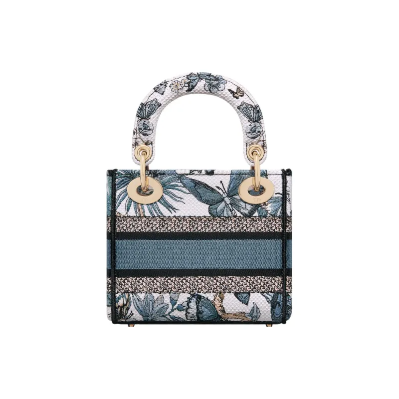 DIOR Lady D Lite Embroidery Dior Bag Shoulder Bag Crossbody Bag Handbag Mini Women's White & Light Midnight Blue-2