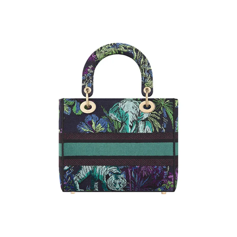 DIOR Lady D-Lite Embroidery Dior Bag Shoulder Bag Crossbody Bag Handbag Medium Size Women's Blue & Multicolor-2