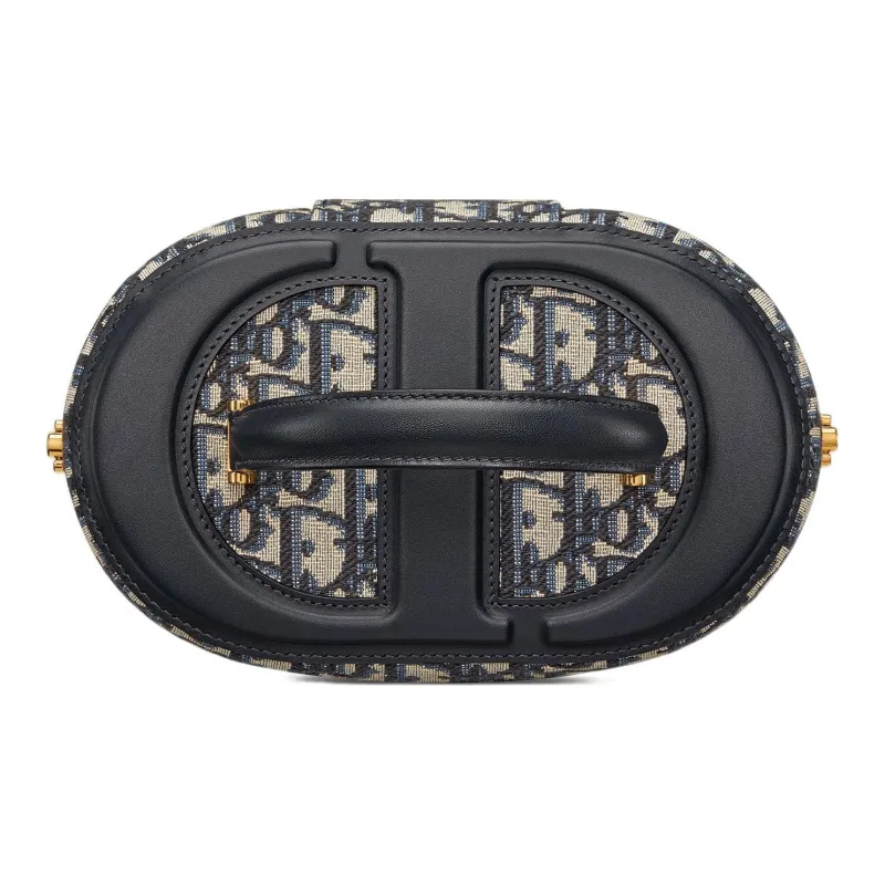 DIOR Oblique Jacquard One Shoulder Crossbody Portable Makeup Bag Medium Size Women's Blue-3