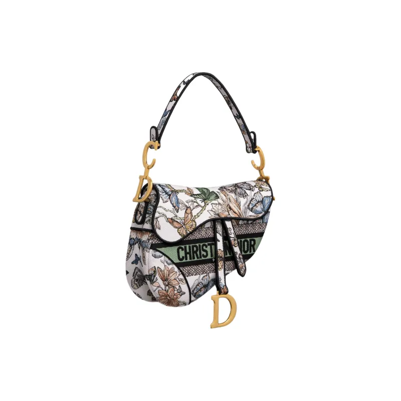 DIOR Saddle Ruiyi Print Embroidery Saddle Bag Shoulder Bag Crossbody Bag Handbag Women's White & Multicolor-1
