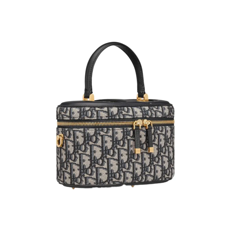 DIOR Oblique Jacquard One Shoulder Crossbody Portable Makeup Bag Medium Size Women's Blue-1