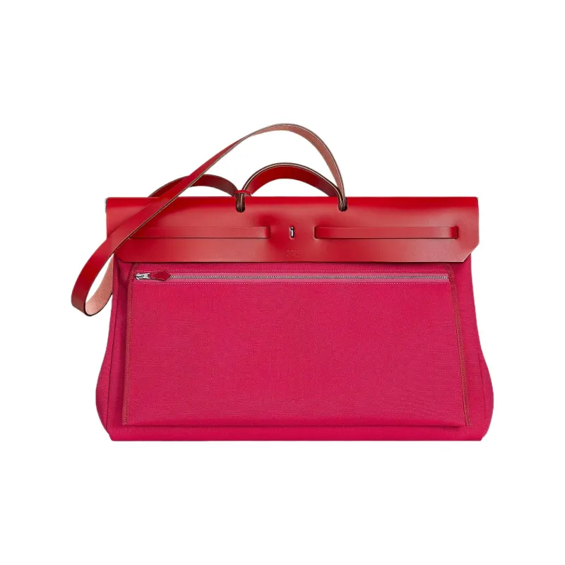 HERMES Herbag Canvas With Hunter Cow Leather One Shoulder Handbags Regular Women's Mexican Pink With Chili Red-1