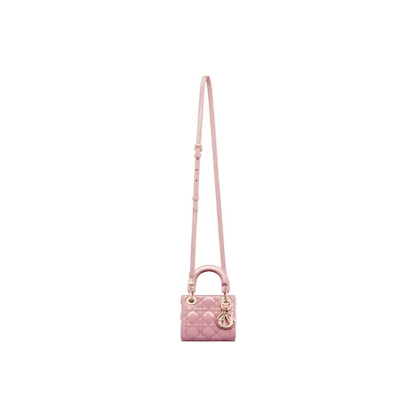DIOR Lady Dior Wicker Pattern Shiny Cow Leather Shoulder Bag Crossbody Bag Handbag Extra Mini Women's Peach Pink-4