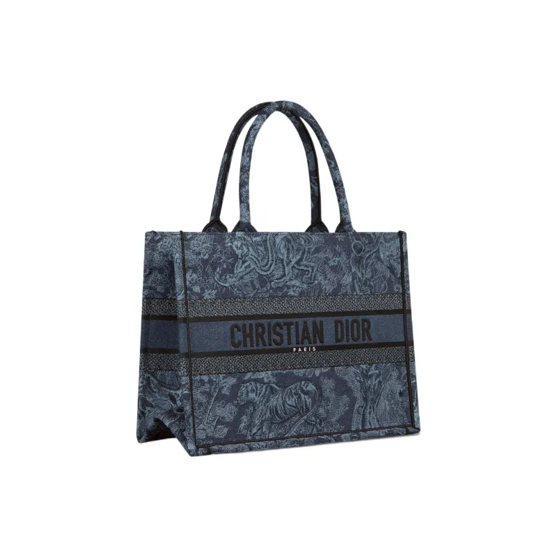 DIOR Embroidery Tote Bag Shopping Bag Handbag Medium Size Women's Denim Blue-1