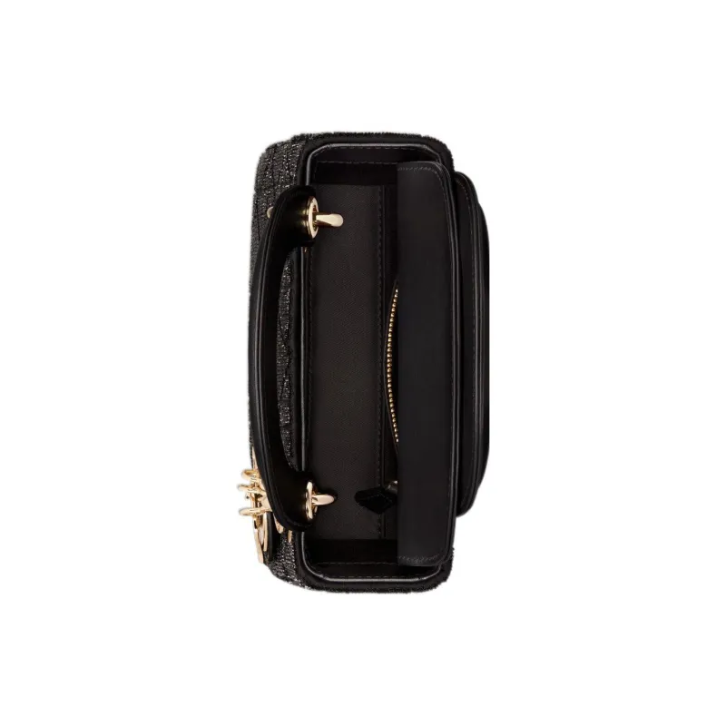 DIOR Lady Dior Cotton Beaded Embroidery Shoulder Bag, Crossbody Bag, Handbag Mini Women's Black-3