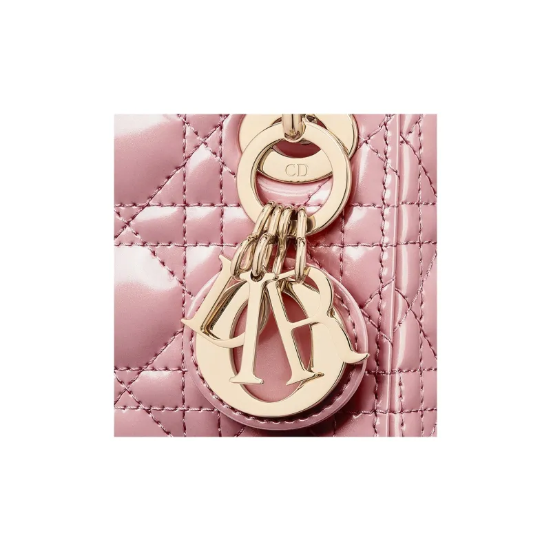 DIOR Lady Dior Wicker Pattern Shiny Cow Leather Shoulder Bag Crossbody Bag Handbag Extra Mini Women's Peach Pink-5