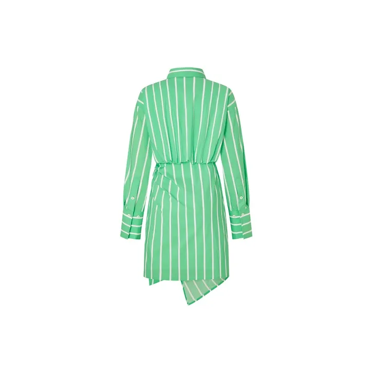 MO&CO Long Sleeved Dresses Women's Green And White Stripes-1