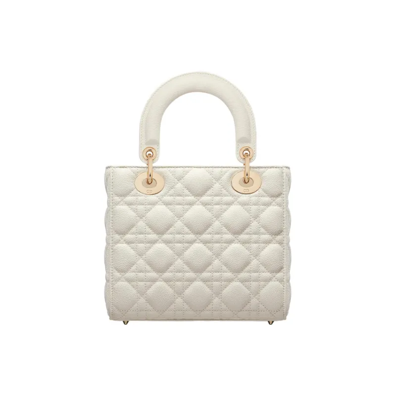 DIOR Lady Dior Grained Wicker Pattern Calfskin Daisie Crossbody One Shoulder Handbag Small Size Women's White-4