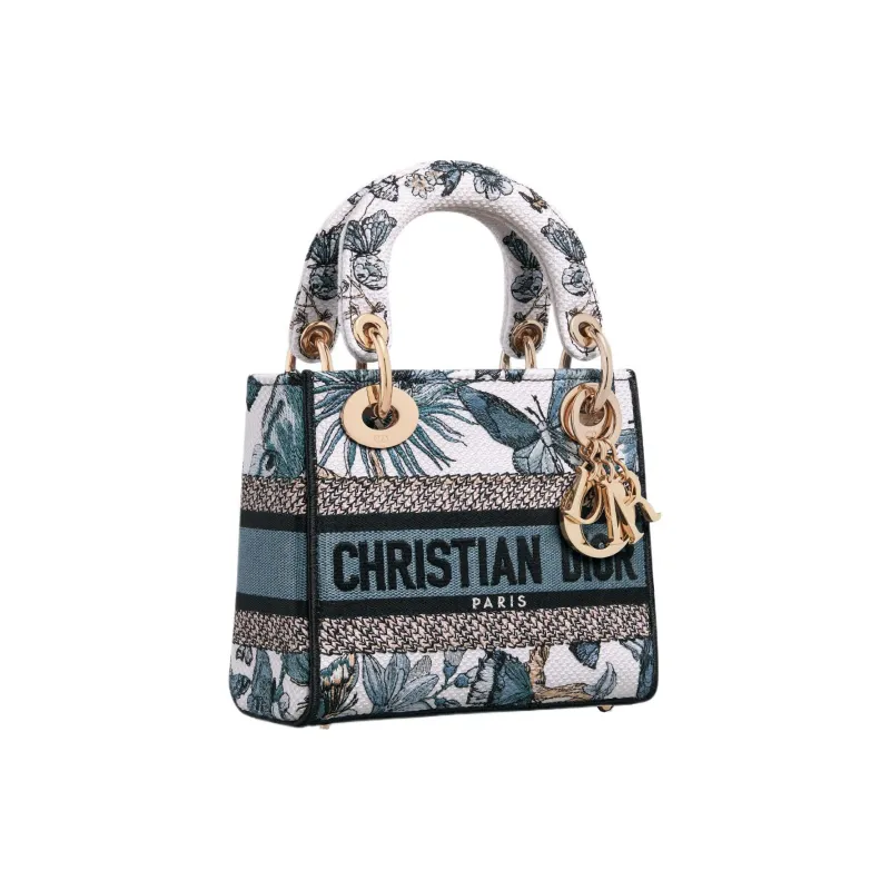 DIOR Lady D Lite Embroidery Dior Bag Shoulder Bag Crossbody Bag Handbag Mini Women's White & Light Midnight Blue-1
