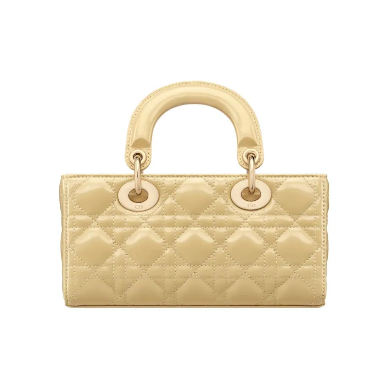 DIOR Lady D JOY Shiny Cow Leather Shoulder Bag Crossbody Bag Handbag Small Size Women's Light Yellow-1