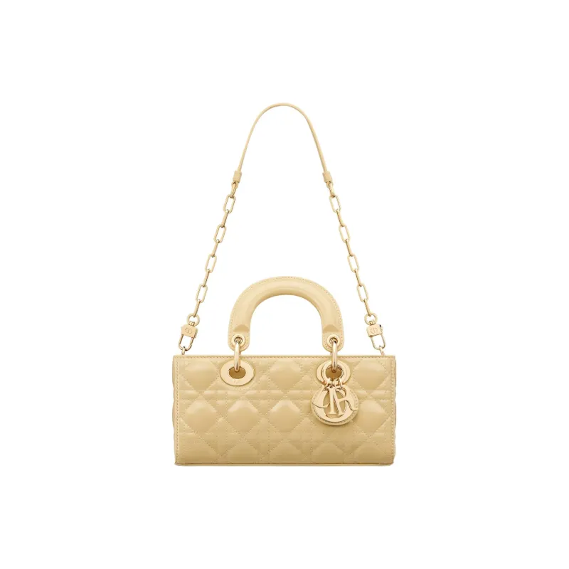 DIOR Lady D JOY Shiny Cow Leather Shoulder Bag Crossbody Bag Handbag Small Size Women's Light Yellow-3
