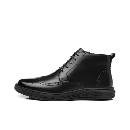 QIAONAI Men's Casual Shoes Men High-Top Black