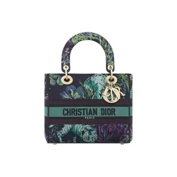 DIOR Lady D-Lite Embroidery Dior Bag Shoulder Bag Crossbody Bag Handbag Medium Size Women's Blue & Multicolor