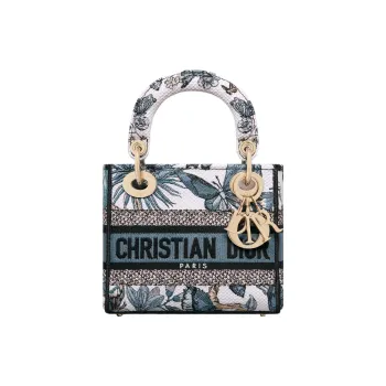 DIOR Lady D Lite Embroidery Dior Bag Shoulder Bag Crossbody Bag Handbag Mini Women's White & Light Midnight Blue