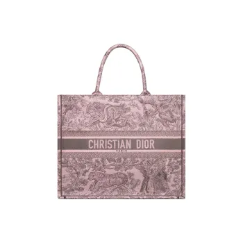 DIOR Embroidery Tote Bag, Shopping Bag, Handbag Large Size Women's Pink & Gray