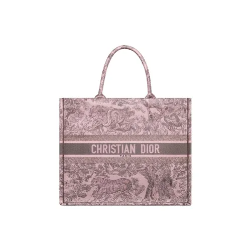 DIOR Embroidery Tote Bag, Shopping Bag, Handbag Large Size Women's Pink & Gray