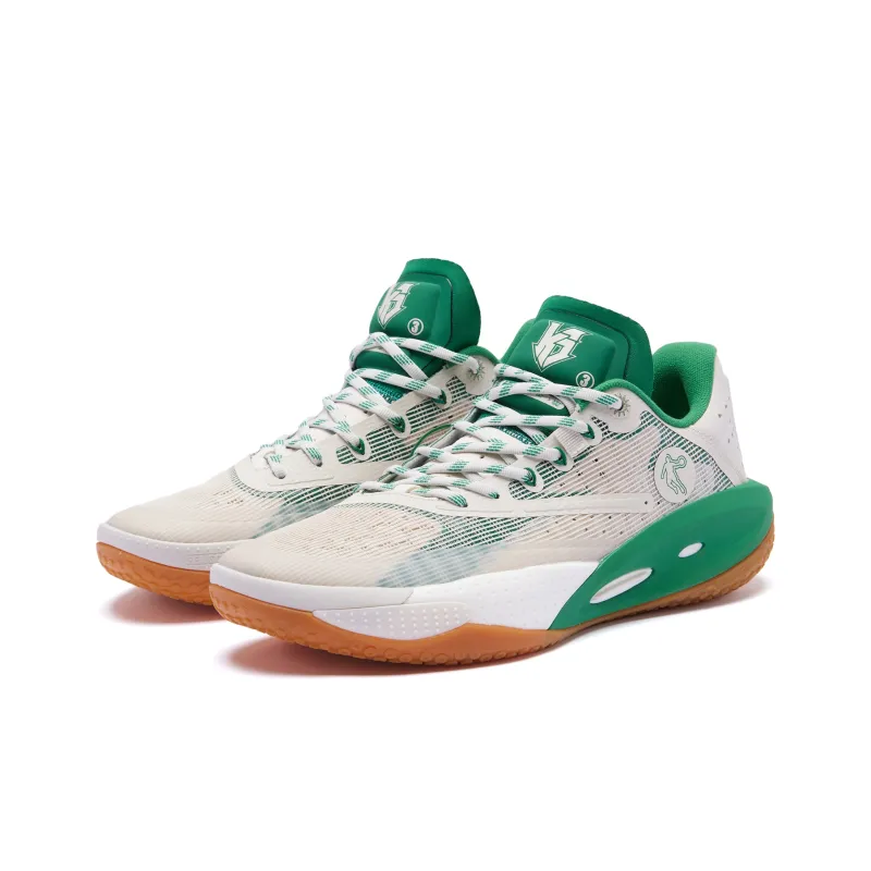 QIAODAN Sharp RISE Preppy Cushioning Wear Resistant Mid Top Basketball Shoes Men's White Green-2