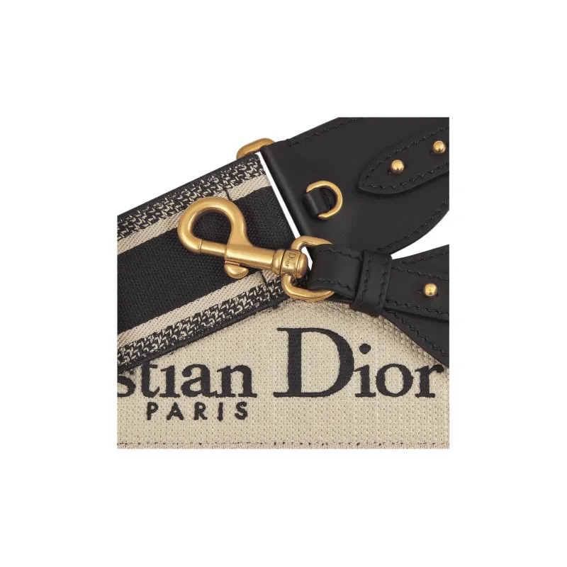 DIOR Embroidery Bag Strap Women's Beige & Black-2