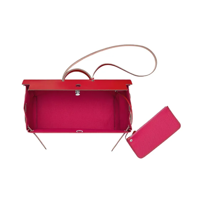 HERMES Herbag Canvas With Hunter Cow Leather One Shoulder Handbags Regular Women's Mexican Pink With Chili Red-3